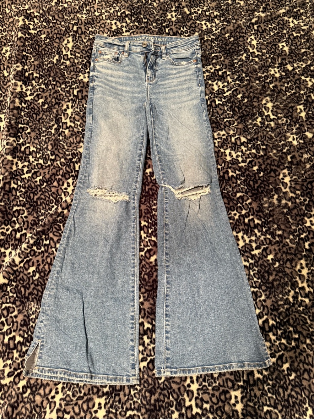 American Eagle Light Blue Women's Flared Distressed Jeans